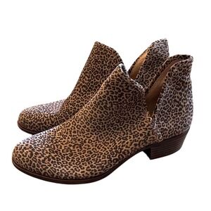 Lucky Brand Leopard Print Ankle Booties Women's Sz 7.5 M‎ Cutout Side Block Heel